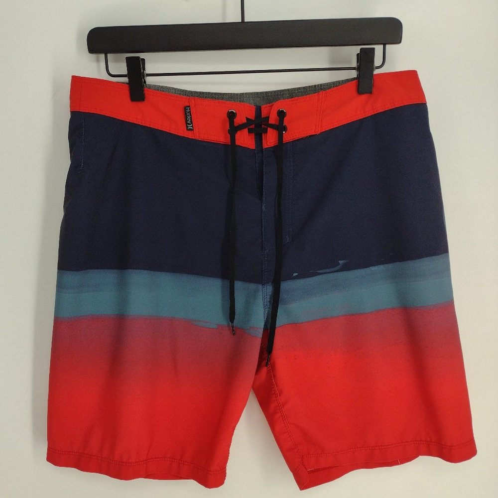 Hurley Phantom Striped Red & Blue Skate Surf Board Shorts